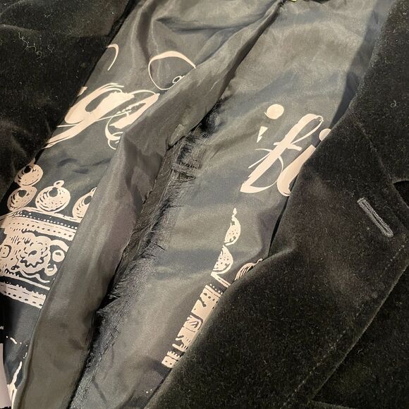 ~ Mens 40 Juicy Couture Velvet Blazer** Black Lined Flap Pockets 2 button Notch - Picture 7 of 15